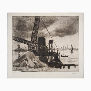 Maximilien Luce, Crane in the Port of Rotterdam, 1890, Original Etching