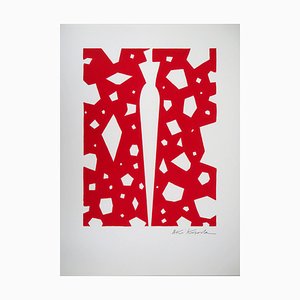 Aki Kuroda, silueta sobre fondo rojo, litografía original