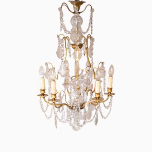 Lustre Louis XV à Six Bougeoirs en Cristal, 19ème Siècle