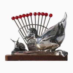 Art Deco Benjamin Rabier Cocktail Set aus Chrom auf Holzplatte, 1930er