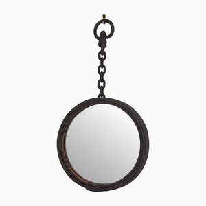 Mid-Century Brutalist Circular Wrought Iron Mirror by DLG Jean Touret / Les Marolles, France, 1960s