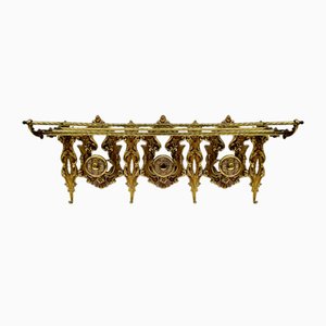 Vintage Louis XV Style Bronze Wall Coat Rack and Shelf, 1960s