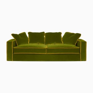 Canapé Rafaella Trois Places en Velours Vert Olive avec Garniture Jaune Moutarde de Biosofa