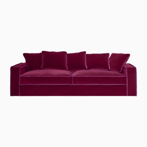 Rafaella Drei-Sitzer Sofa aus rotem Couture Samt mit dunkelkirschroten Zierleisten von Biosofa