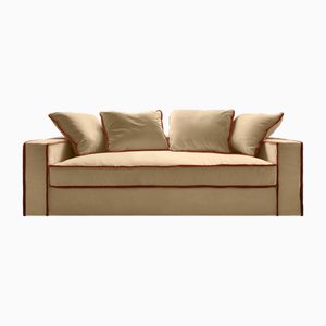 Rafaella Two-Seater Sofa in Camel Beige Velvet with Dark Orange Trim from Biosofa