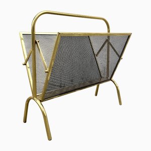 Gilded Iron Magazine Rack with Net, Italy, 1960s