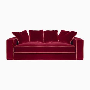 Rafaella Zwei-Sitzer Sofa aus rotem Couture Samt mit dunkelorange Zierleisten von Biosofa
