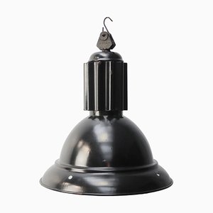 Lampe à Suspension d'Usine Vintage Industrielle en Émail Noir, France
