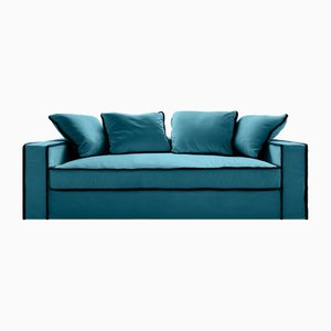 Rafaella Two-Seater Sofa in Petrol Blue Velvet with Navy Blue Trim from Biosofa