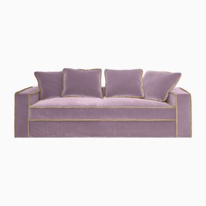 Rafaella Two-Seater Sofa in Pastel Pink Velvet with Camel Beige Trim from Biosofa