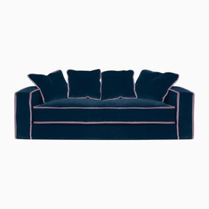 Rafaella Two-Seater Sofa in Navy Blue Velvet with Pastel Pink Trim from Biosofa