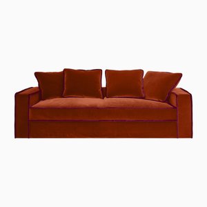 Rafaella Two-Seater Sofa in Dark Orange Velvet with Red Couture Trim from Biosofa