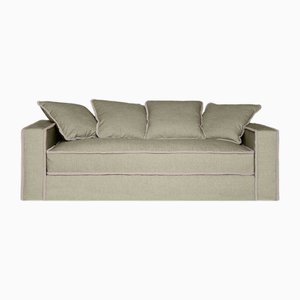 Rafaella Two-Seater Sofa in Beige Melange Linen with Light Grey Velvet Trim from Biosofa