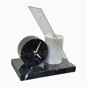 Marble Desk Clock in the style of Lella & Massimo Vignelli, 1980s