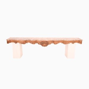 Large Liégeoise Carved Oak and Marble Wall-Mounted Console, Late 19th Century