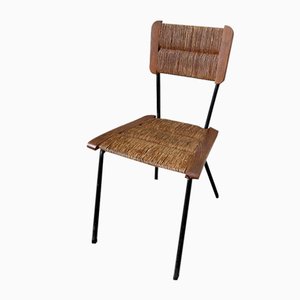 Straw and Oak Side Chair by Colette Gueden, 1950s