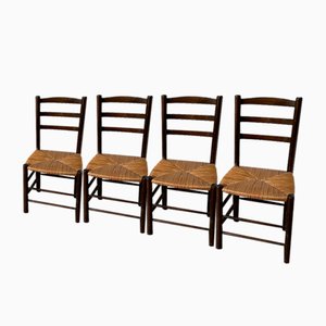 Straw Chairs by Dudouyt, 1950s, Set of 4