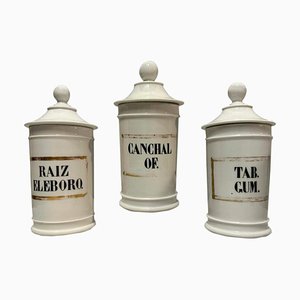 19th Century Valencian Ceramic Pharmacy Jars, 1870s, Set of 3