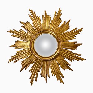 French Convex Gilt Wood Sunburst Wall Mirror, France, 1950s