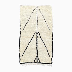Handwoven Minimalist Azilal Rug Black and White Moroccan Design, 1990s