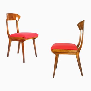 Chaises d'Appoint Mid-Century en Bois et Tissu Rouge de Fratelli Barni Mobili Darte, 1950s, Set de 2