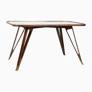 Mid-Century Modern Wood and Brass Coffee Table attributed to Paolo Buffa, Italy, 1950s
