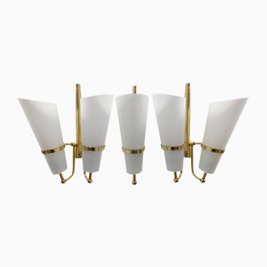Wandleuchten aus Glas & Messing, 1950er, 3 . Set
