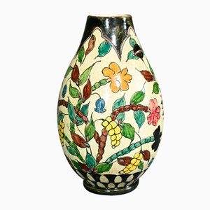 Polychrome Steingut Vase von J.Massier für Vallauris, 1920er