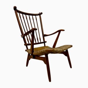 Dutch Stick Back and Rush Seat attributed to De Ster Gelderland, 1950s