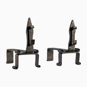 Brutalist Wrought Iron Andirons, France, 1960s, Set of 2