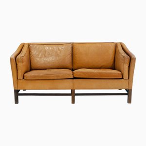 Scandinavian Modern Caramel Brown Leather Two Seat Sofa, 1970s