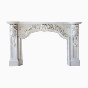 Large Antique Statuario Carrara Marble Fireplace with Viking Masks