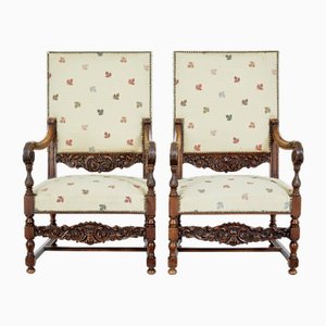 Set of Large Antique French Armchairs in Carved Walnut, 1880