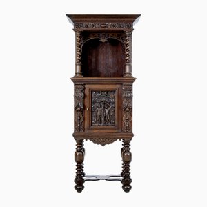 Antique Flemish Hall Cupboard in Carved Oak, 1870