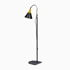 Italian Floor Lamp with Enamelled Metal Shade and Brass Accents, 1950s