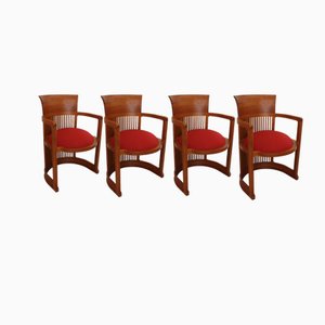 Red Barrel Chairs by Frank Lloyd Wright for Cassina, 1986, Set of 4