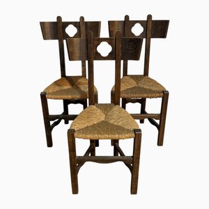 Sillas de arte y manualidades antiguas, 1890. Juego de 3