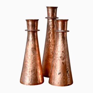 Vintage Swedish Candlesticks in Hammered Copper, Set of 3