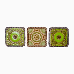 Vintage Ceramic and Wicker Trivets, Set of 3