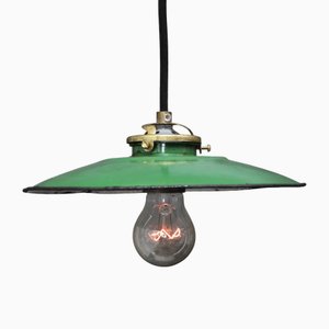 French Pendant Light in Green Enamel