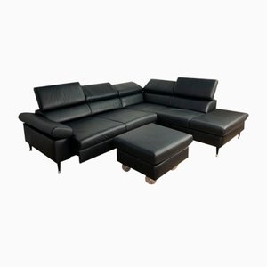 Set of Leather Sofa with Seat Depth Adjustment, Adjustable Headrests, Armrest and Stool from Willi Schllig