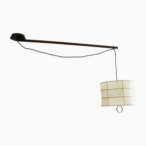Minimalist Brutalist Swing Arm Pendant Lamp in Parchment, 1960s