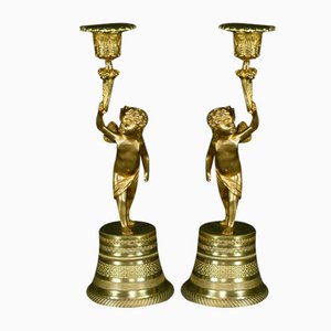 Vergoldete Bronze Kerzenständer, 2 Set