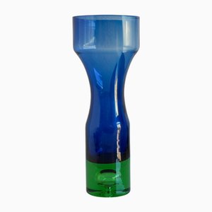 Mid-Century Modern Scandinavian Bright Blue and Emerald Green Glass Vase from Borgström Åseda, Sweden