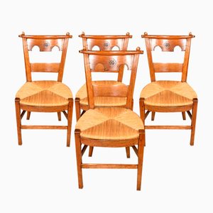 Antique Cherry Wood Chairs, 1890s, Set of 4