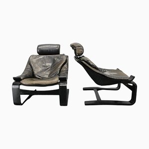 Set of Lounge Leather Chairs by Ake Fribyter Kroken for Nelo, Sweden, 1970s