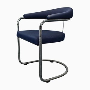 SS33 Chrome Armchair in Blue Fabric by Anton Lorenz for Thonet, 1970s