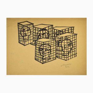 Mino Maccari, Figure, Drawing by Mino Maccari, 1952