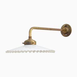 French Coolie Milk Glass Frill Wall Light, 1930s