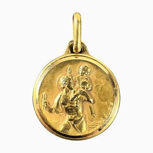 Französische 18 Karat Gelbgold Medaille mit St. Christopher Charm von Augis, 1930er